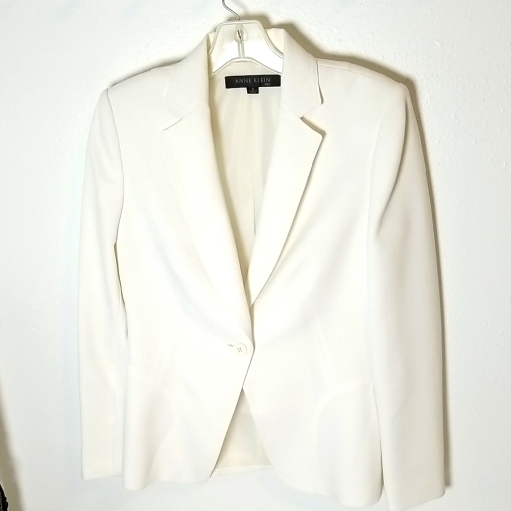 ANNE KLEIN Vintage 90s Pin Tuck Tuxedo Jacket White 4